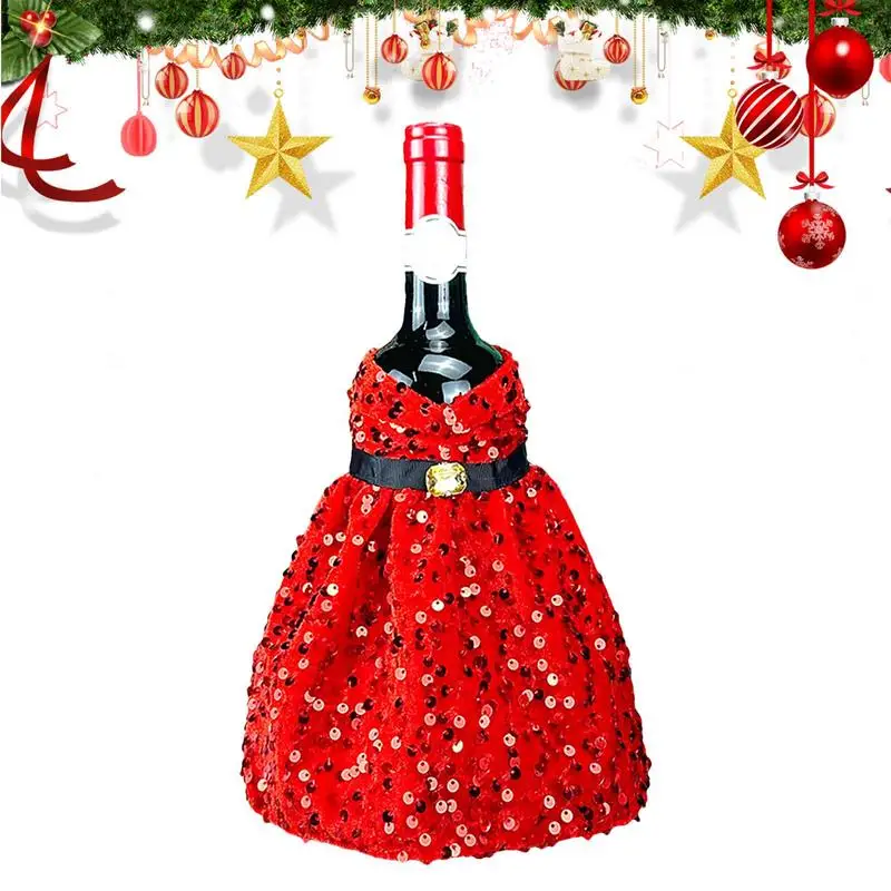 

Christmas Wine Cover Christmas Sequin Wine Sleeves Wine Bottle Dress For Christmas Wedding Birthday Parties Supplies