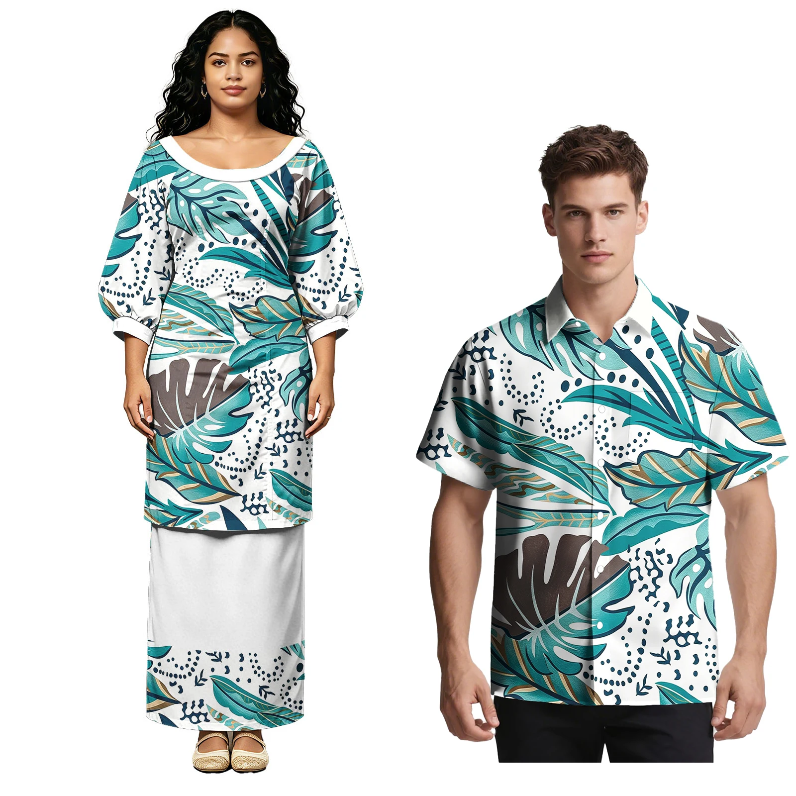High Quality Custom Fashion New Men Shirts Sweet Lovers Clothing Samoan Polynesian Women Puletasi 2pc Set Tribal Couple Outfits