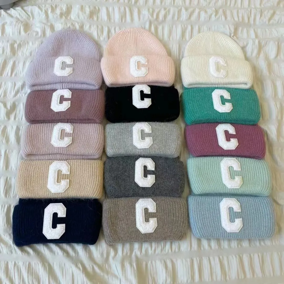 

Autumn and winter letter C warm knitted hat Korean version INS simple solid color woolen hat ladies all-match casual Baotou hat