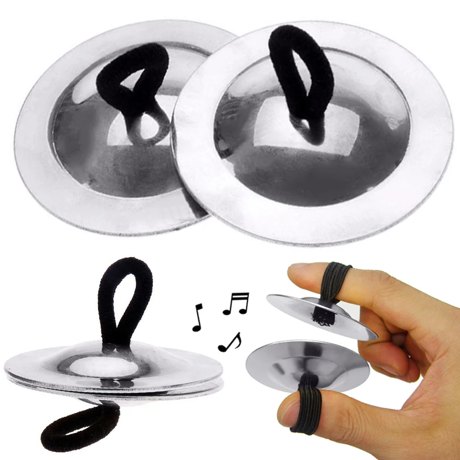 2Pairs الفضة معدن فنجر النحاس غونغ البسيطة قرع الموسيقى أداء خلفية الموسيقى أدوات أورف الكلاسيكية #3