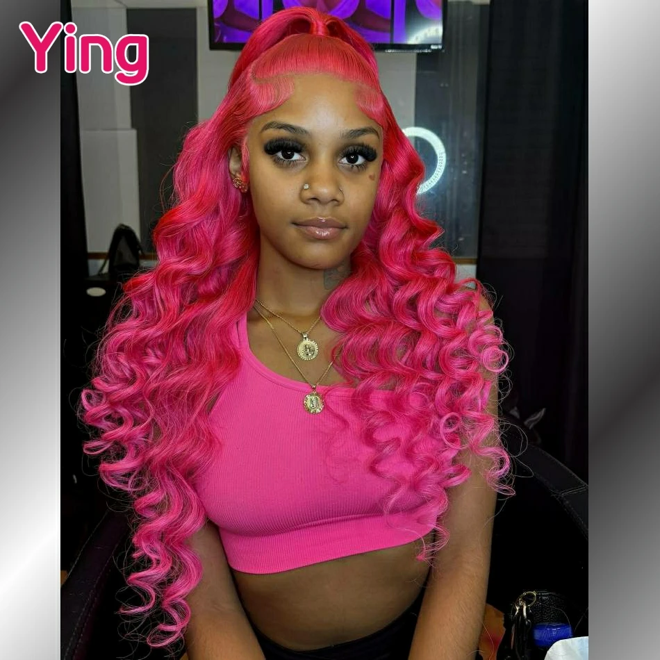 

34 36 Inch Red Rose Pink Omber Colored Loose Wave 13x4 13x6 Lace Front Human Hair Wig PrePlucked Remy Ready Go 5x5 Closure Wig