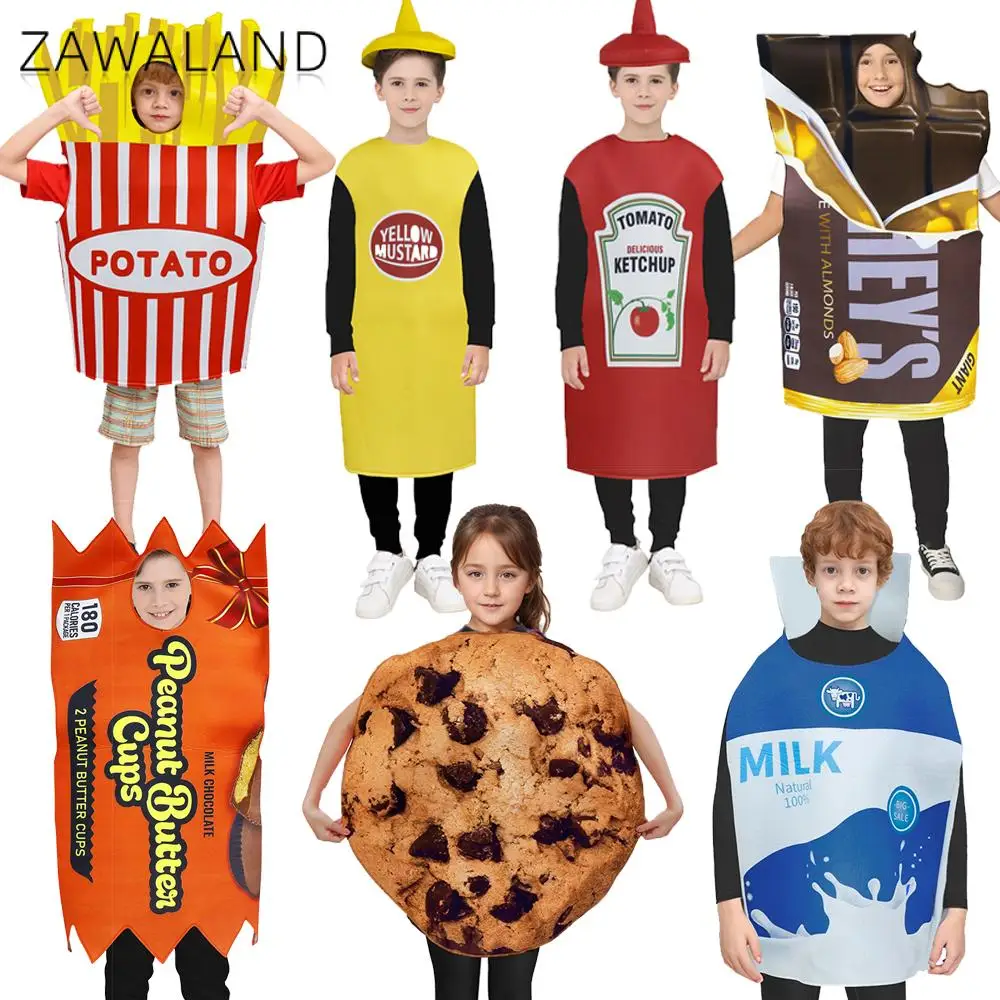 Tomatensauce Pommes Frites Kostüm Jungen Mädchen Karneval Purim Party Lustiger Schokoladenmilch Cosplay Overall Halloween Schwamm-Anzug