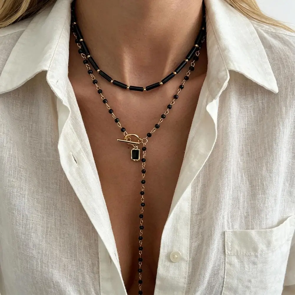 V-neck Necklace Accessory Y-shaped Tassel Necklace Layered Black Lariat Necklace Punk Y Chain Choker Adjustable Long for Women