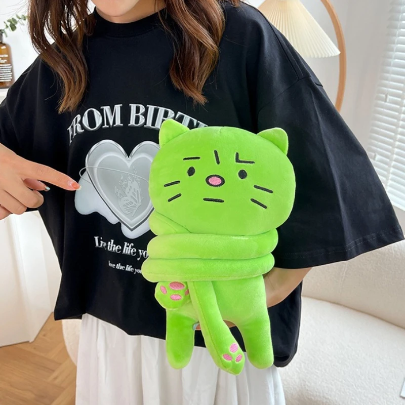 Kawaii Alien Cat Plush Backpack Cute Green Kitty Single-shoulder Bag Sad Cat Cartoon Plushie Bag for Women Fashion Crossbody Bag