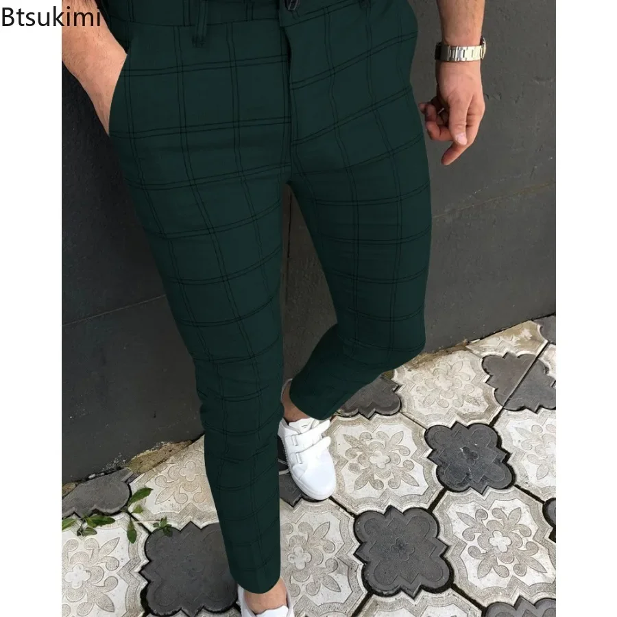 2025 Men's Classic Plaid Print Casual Pants Fashion Stretch Slim Business Social Versatile Pencil Pants Men Trousers Daily Wear
