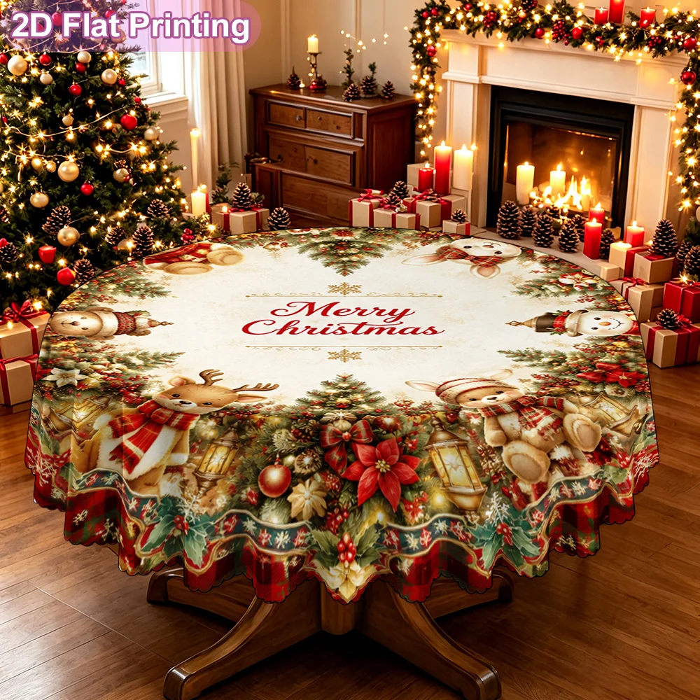 1-Pack, Happy Holidays, Christmas Themed Animal Decorative Printed Tablecloth