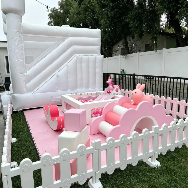 Pastel Pink Purple Soft Play Package Rainbow Inflatable Bounce House Ball Pit Slide Rocker Bunny for Party Rental