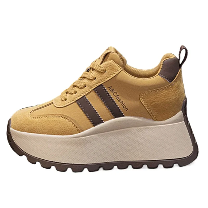 New Thick-soled 8CM Wedge Heels Non-slip Women\'s Casual  Sports Shoes Fashion Round-toed Lace-up Outdoor Hiking Women\'s Sneaker