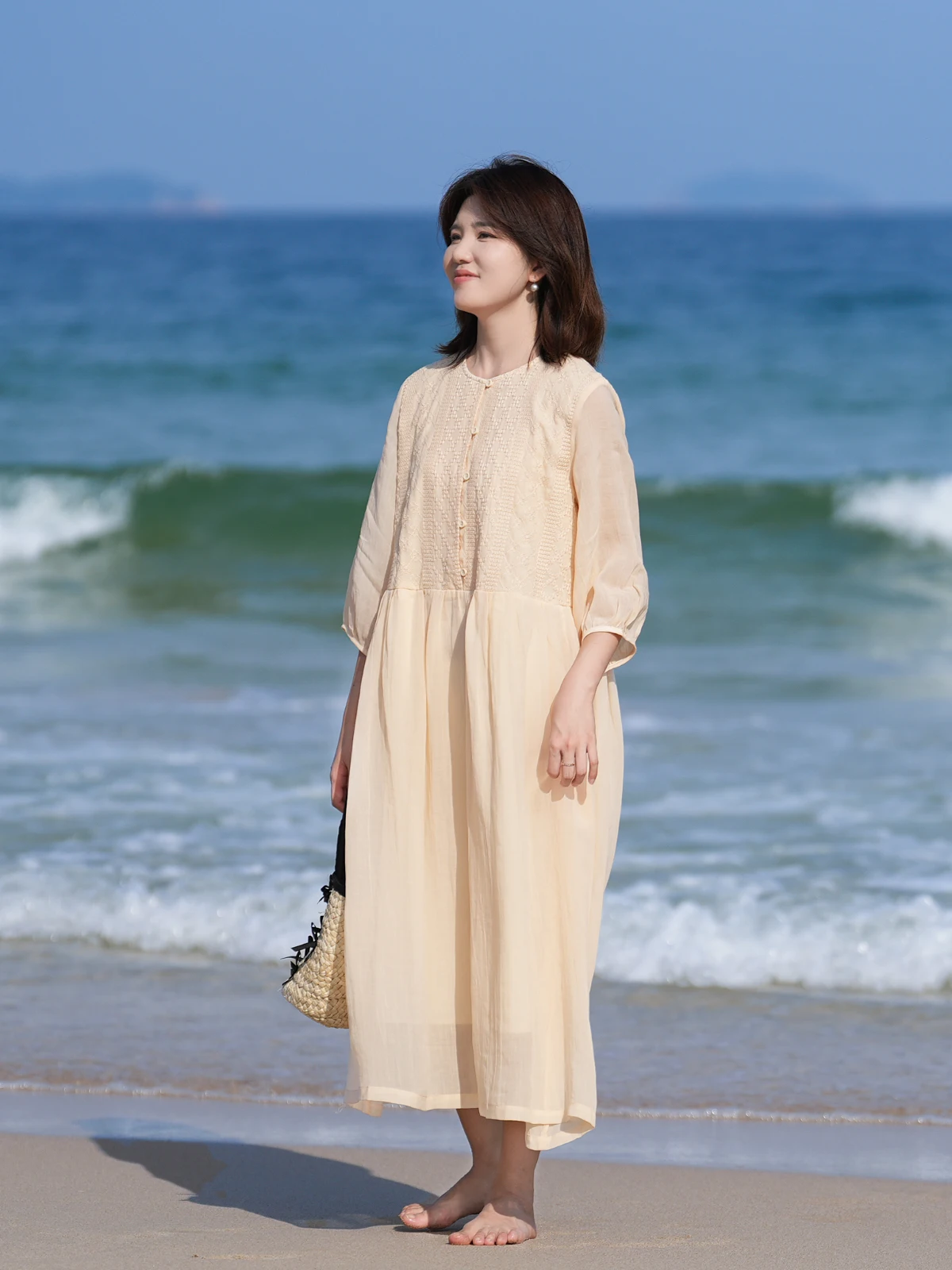 كتان فني دكتور مع فقاعات Sves ناعمة ومريحة لموسم الصيف f Sve A-Line Silhouette Commute Sle