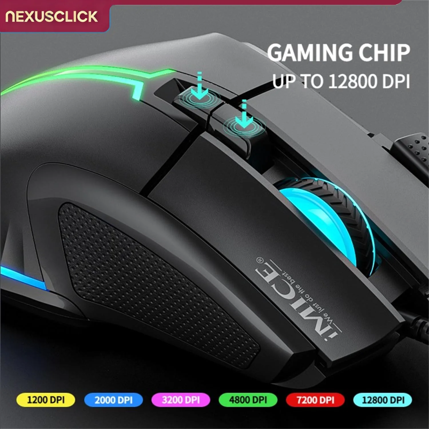 NexusClick New Hyperspeed USB Wired Gaming Mouse,12800DPI Gaming Chip RGB Backlit Ergonomic 3D Esports Mice for Laptop PC Gamers