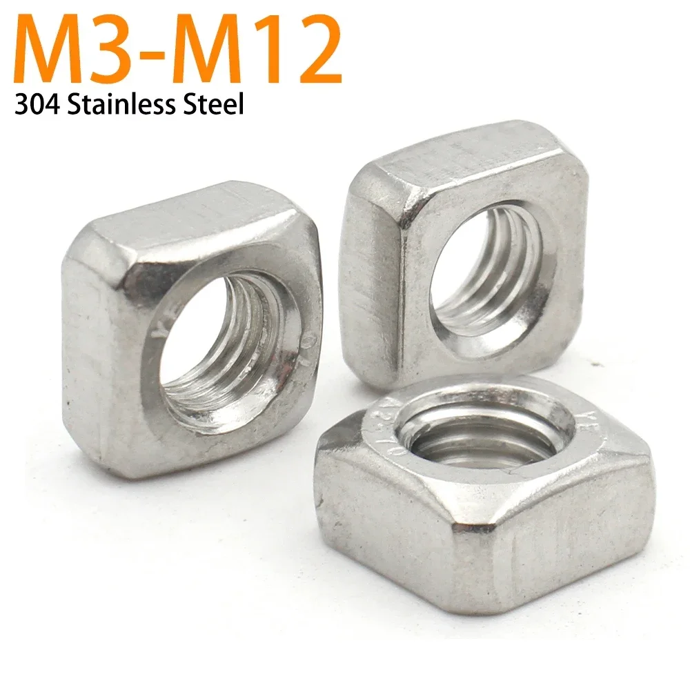 5/ 10/ 20/ 50pcs Din557 M3 M4 M5 M6 M8 M10 M12 A2-70 304 Stainless Steel Square Nuts Metric Nut For Electrical