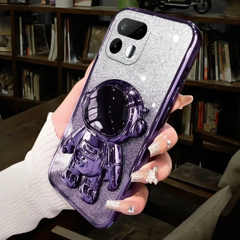 Skinlee Case for Realme 16T Pro Plus 5G Fashion Gradient Bear Bracket Case For Realme 16T Pro Plus 5G Plating ShockProof Cover