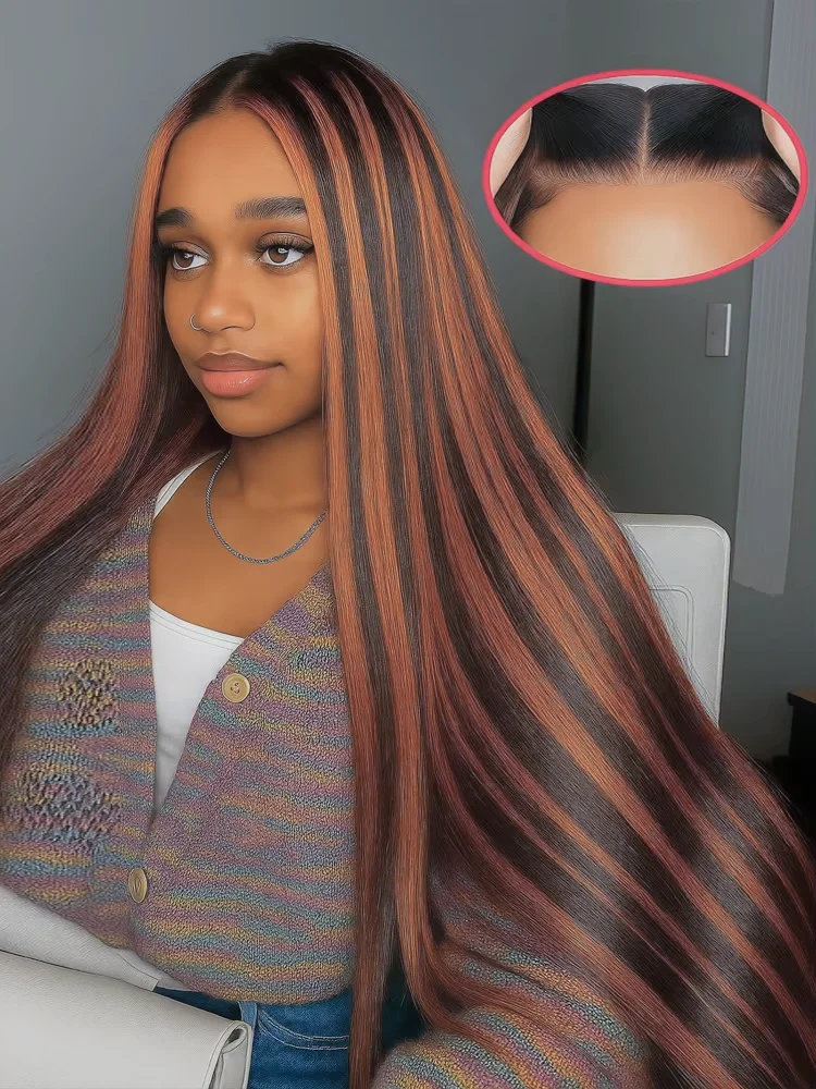 

Straight 13X6 Hd Lace Frontal Wig 26 32inches 1B/30 Highlight 5x5 Glueless Wigs Human Hair Colored Pre-Plucked Brazilian Hair