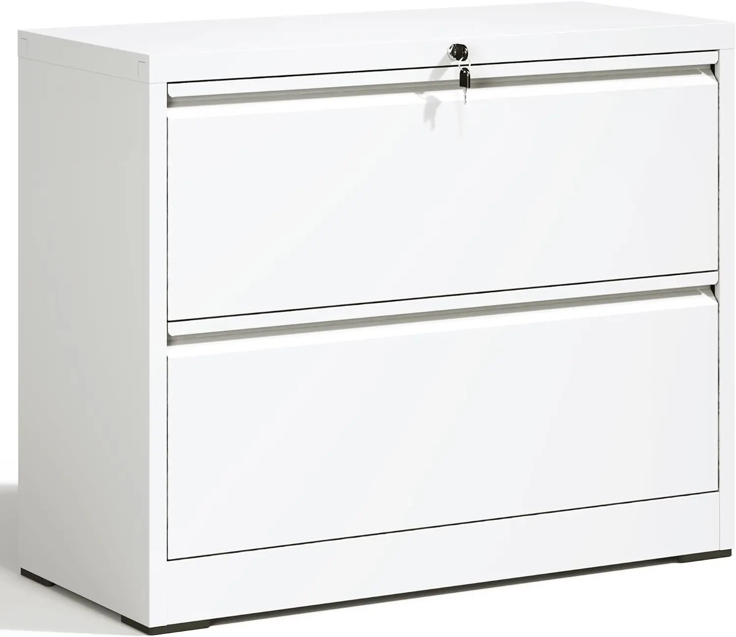2 Drawer Lateral File Cabinet with Lock Heavy Duty Large Metal Filing Cabinets Home Office White Locking Cabinets Wide Steel Cab