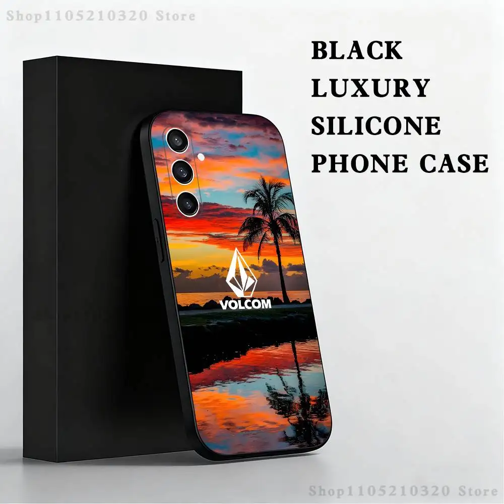 V-VOLCOM-S Sport Style Phone Case  For Samsung S 25,24,23,22,30,21,10,9,Ultra,Plus,Lite,FE,4,5 G Black Soft Case