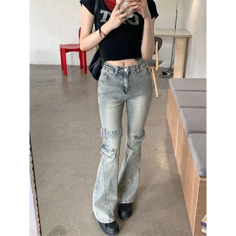 

Retro Heavy Work Patchwork Design Mildly Spicy Women's Jeans Slimming Elastic Hoof Pants Casual Sle Spring Autumn New...
