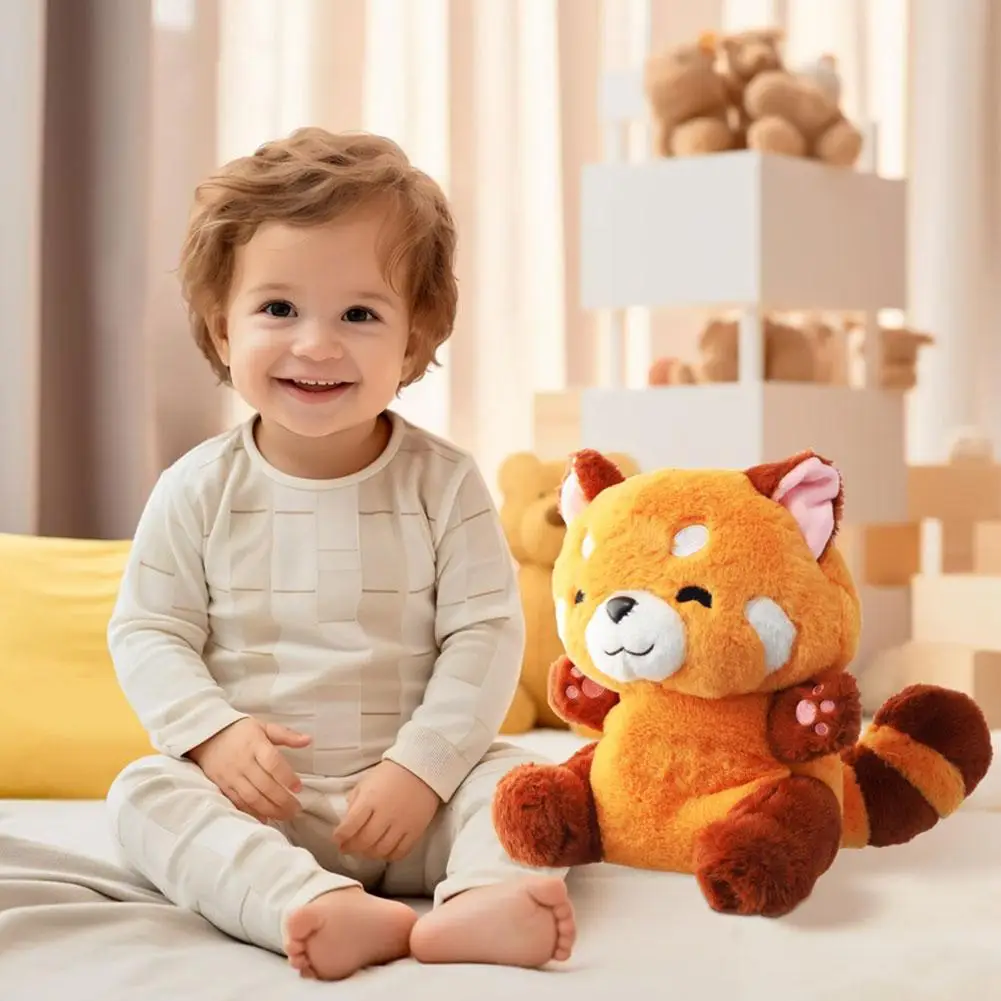 Cartoon Music Baby Red Panda Animals Doll Electric With Gifts Plush Baby Music Modes Sleep Breathing Comfort 4 Lights & Toy C5X5