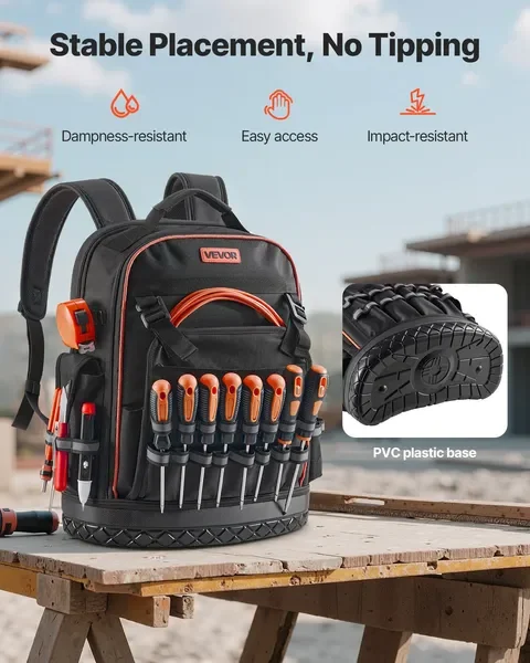 Tool Backpack 64 Pockets Tear-resistant Jobsite Backpack for Electrician