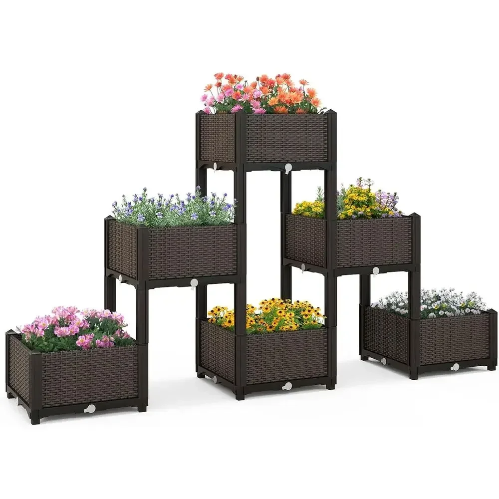 6-Piece Outdoor Raised Garden Bed Set with Removable Legs, Self-Watering System, and Drainage Holes for Growing Vegetables, Frui