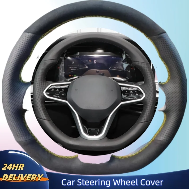 

DIY Abrasion-resistant Breathable Suede Genuine Leather Steering Wheel Cover For Volkswagen Golf 8 MK8 VIII Golf R GTI 2019-2022