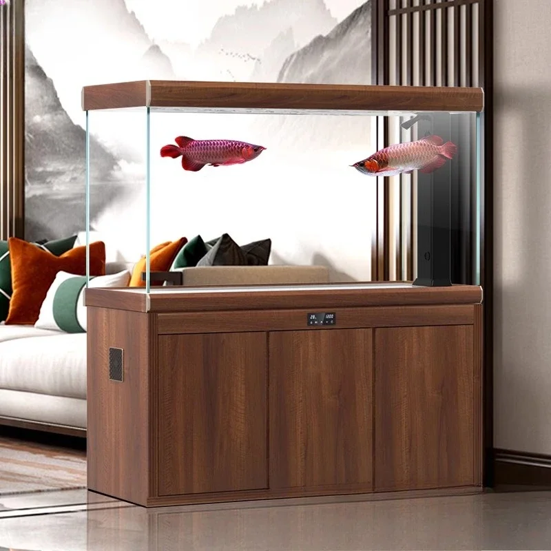 Glass fish tank living room large screen floor to ceiling household entrance partition wall bottom filter goldfish tank