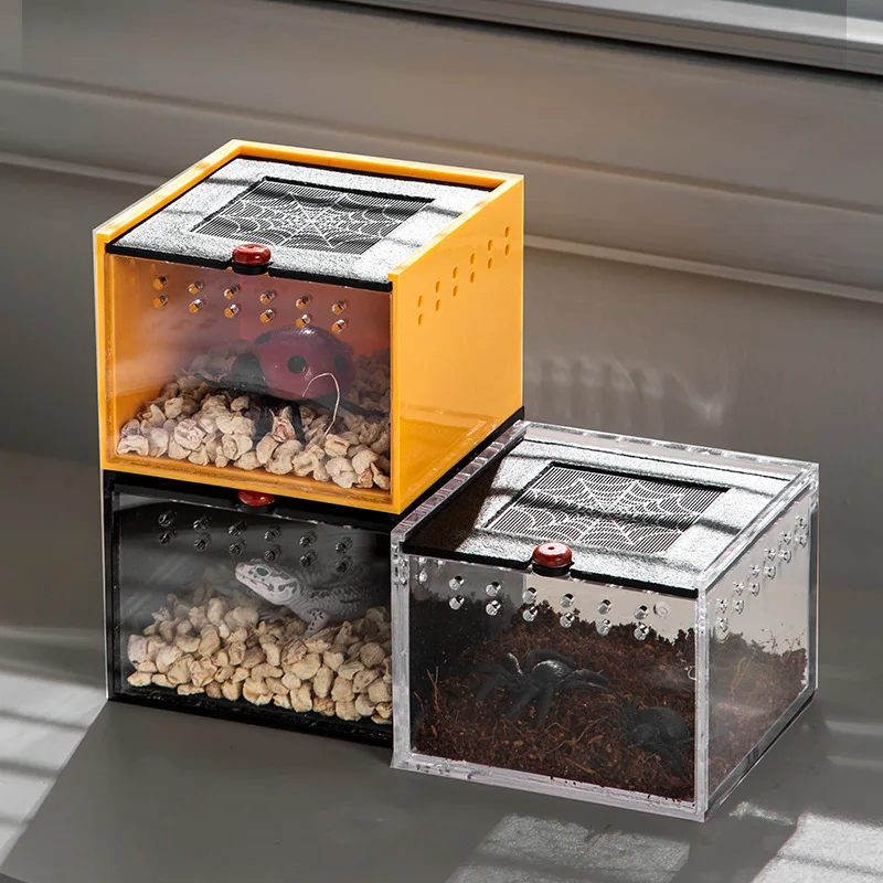 Pet Spider Box Reptile Crawling Pet Feeding Lizard Silkworm Baby Scorpion Unicorn Beetle Insect Pet House Black Acrylic Box