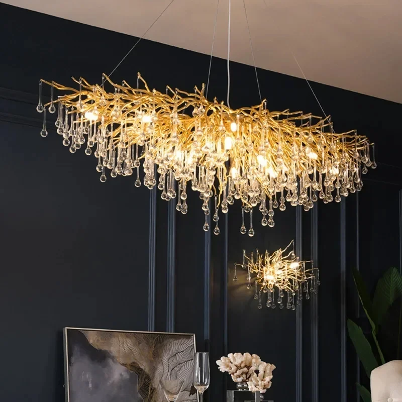 Creative Raindrops Crystal Ceiling Chandelier Modern Luxury Living Room LED Ceiling Light Lustre Home Dining Room Pendant Lamp