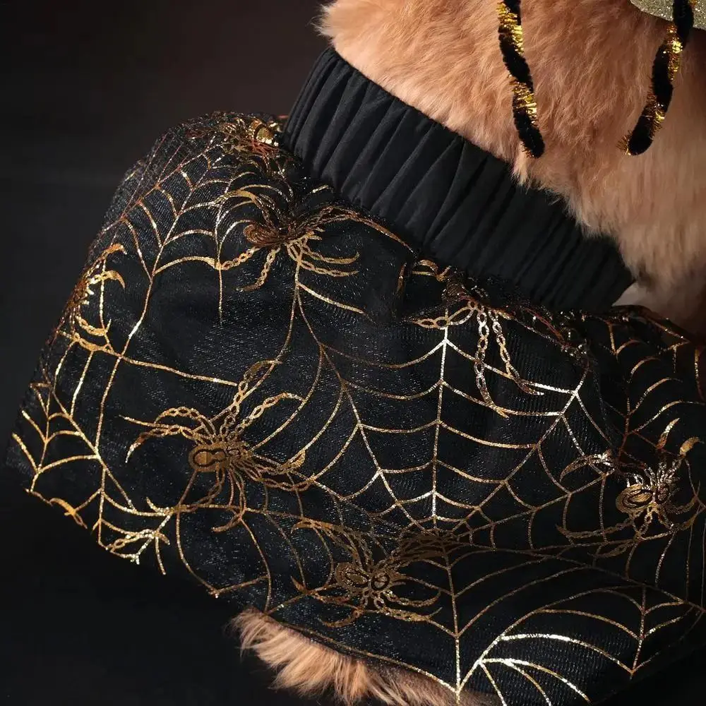 Creative Halloween Spider Web Gauze Skirt Soft with Wings Halloween Dog Costume Cosplay Clothes Polyester Gothic Dog Apparel