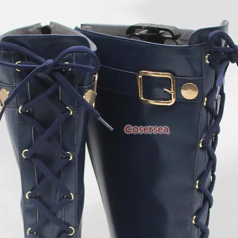 Cosersea Asagiri Suou 코스프레 신발 블루 아카이브 Asagiri Suou 할로윈 역할 놀이 파티 블루 PU 가죽 플랫 힐 코스프레 부츠