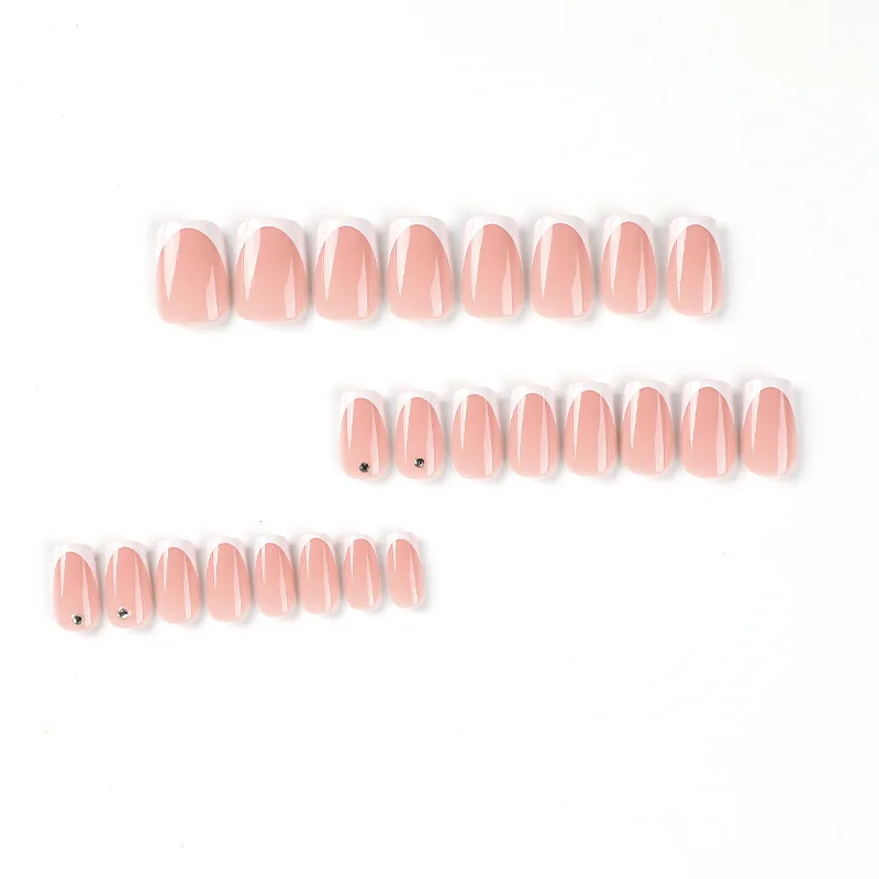 24 PCs Short French Simple Diamond Nails with 1 Jelly and 1 Nail File