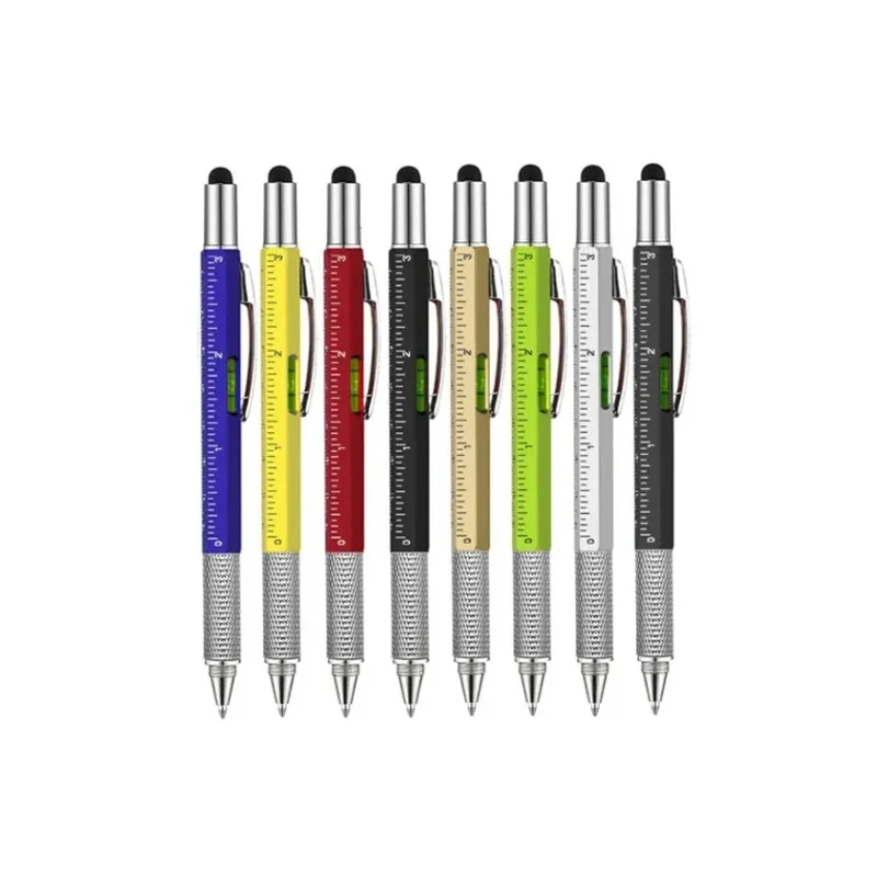 1set 7 in1 With Handheld Tool Multifunction Ballpoint Pen Measure Technical Ruler Screwdriver Touch Screen Stylus Spirit Level