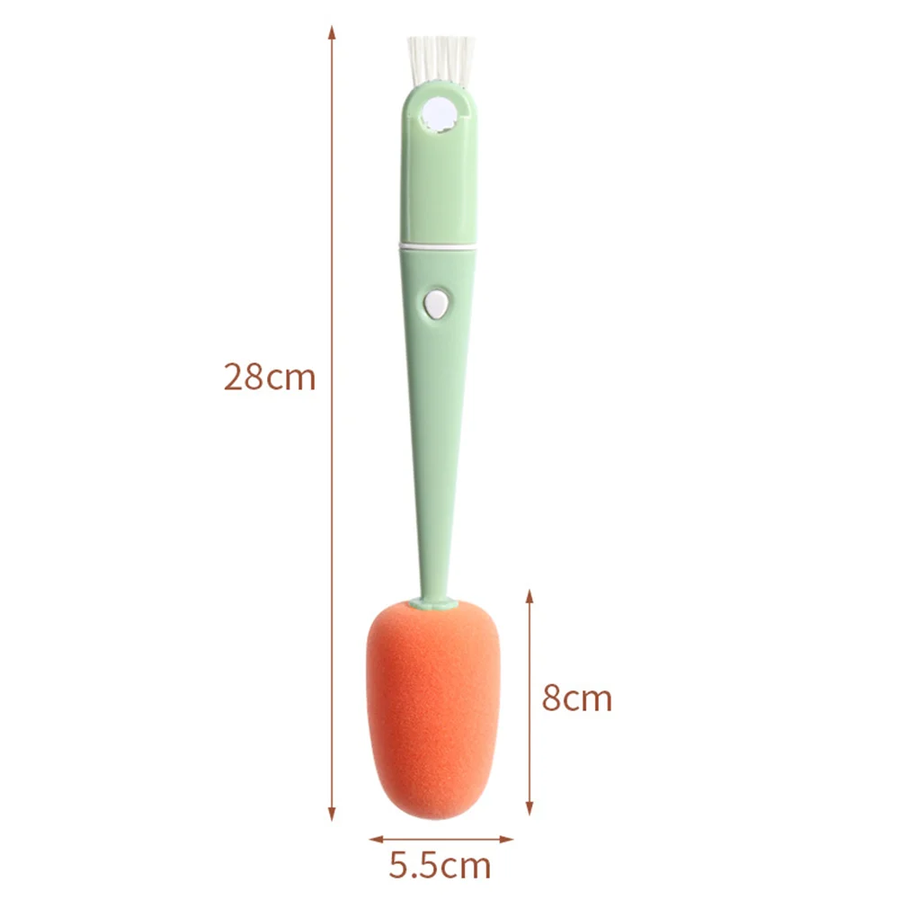 3-in-1 Multi-functional Cup Brush Cleaning Brush, Baby Bottle Brush Sponge Brush Long Handle Water Bottle Cleaning Brush Cup Lid