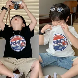 Children's Round Neck New Temperament Summer T-shirt Five-point Sleeve Simple Trend All-match Korean Style Children's Clothing