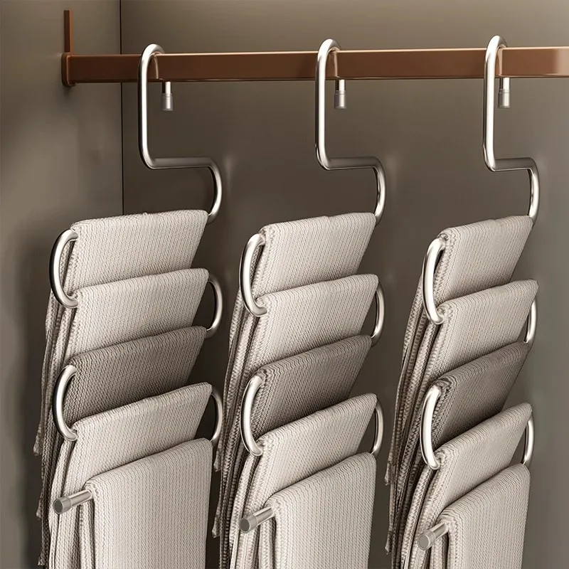 1/2pcs Storage  Stainless Steel Pants  Multi-layer Anti Slip S-shaped Pants Wardrobe Storage Pants Rack