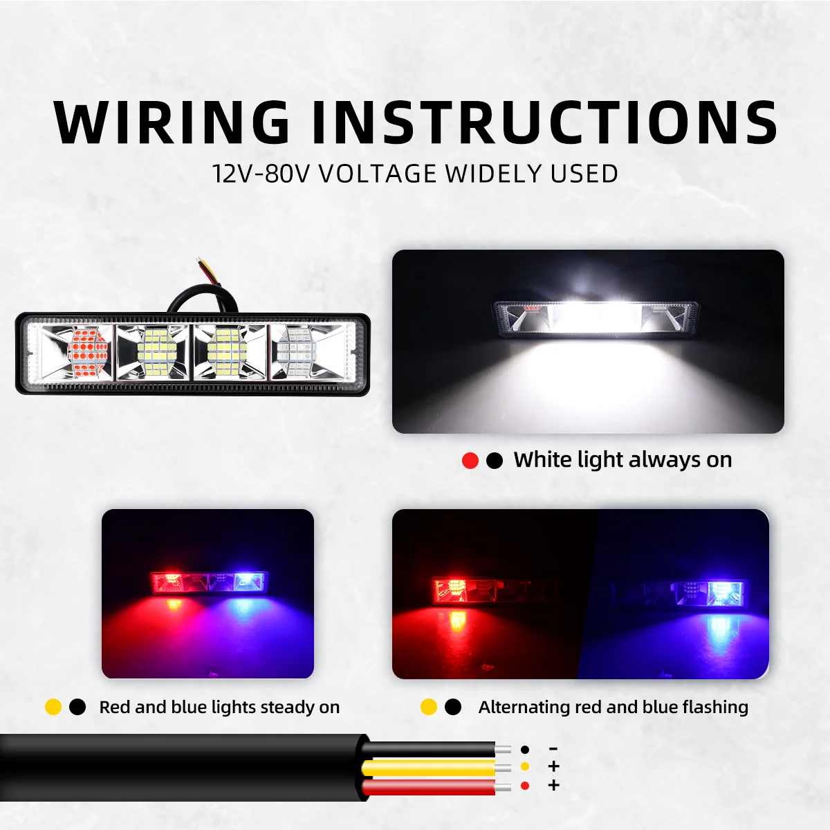 1/2x Car Work Light LED Bar 4x4 24LED Spotlight 3-Color Excavator 12-60V LED Combo Beam For Offroad SUV ATV Tractor Boat Trucks