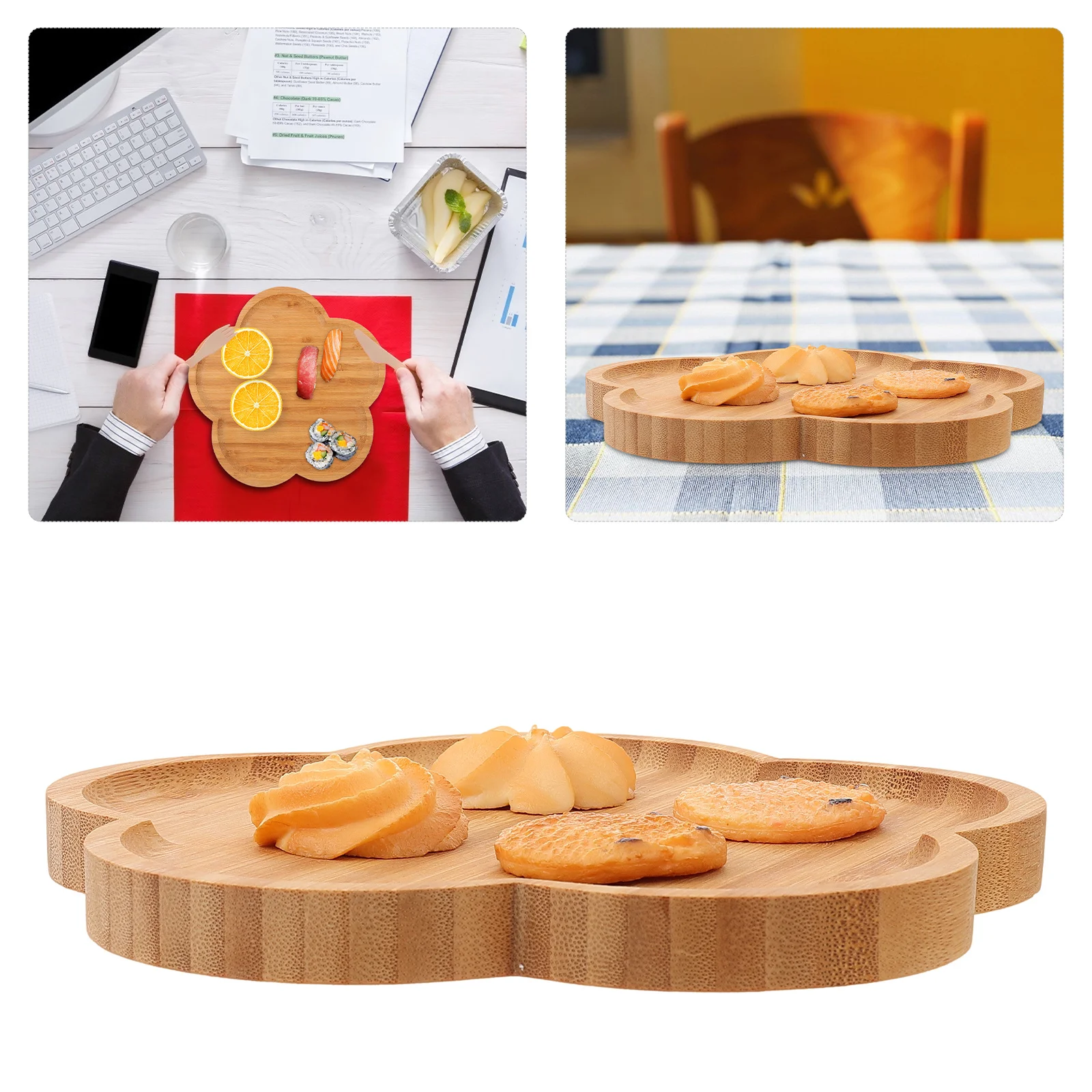 

Wooden Breakfast Tray Natural Food Serving Plate Flower Shape Decorative Dessert Pastry Board Household Kitchen Helper Tabletop