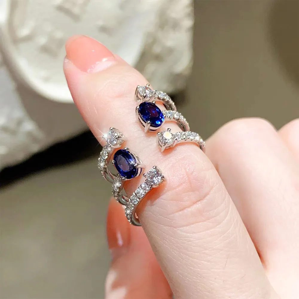 Adjustable Size 3 Layers Irregular Blue AAA Zirconia Engagement Rings for Women Bridal Prom Party Birthday Jewelry Gifts D961