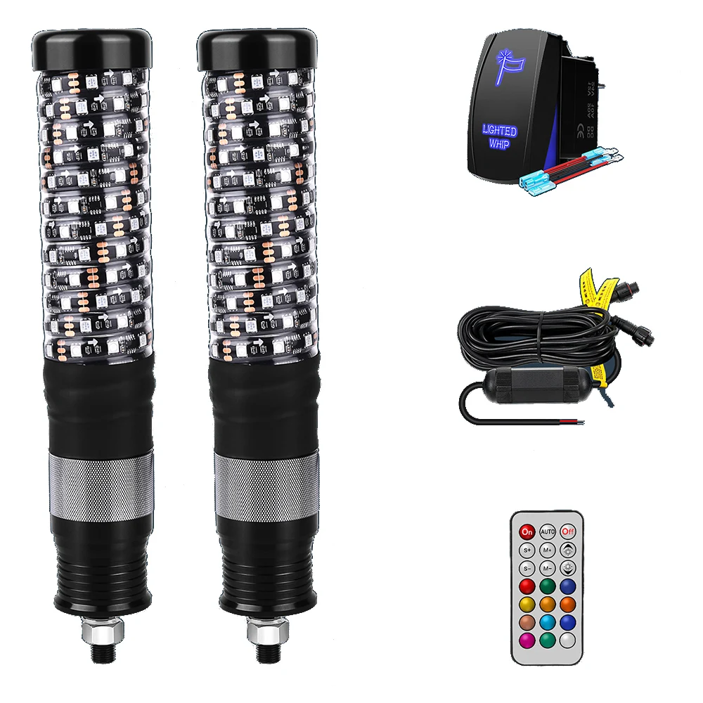 2PCS 1FT/2FT UTV/ATV Wide-Body Taillights RGBIC Chasing Light Effect, Flagpole Lights with Remote Control, Decorative Whip Light