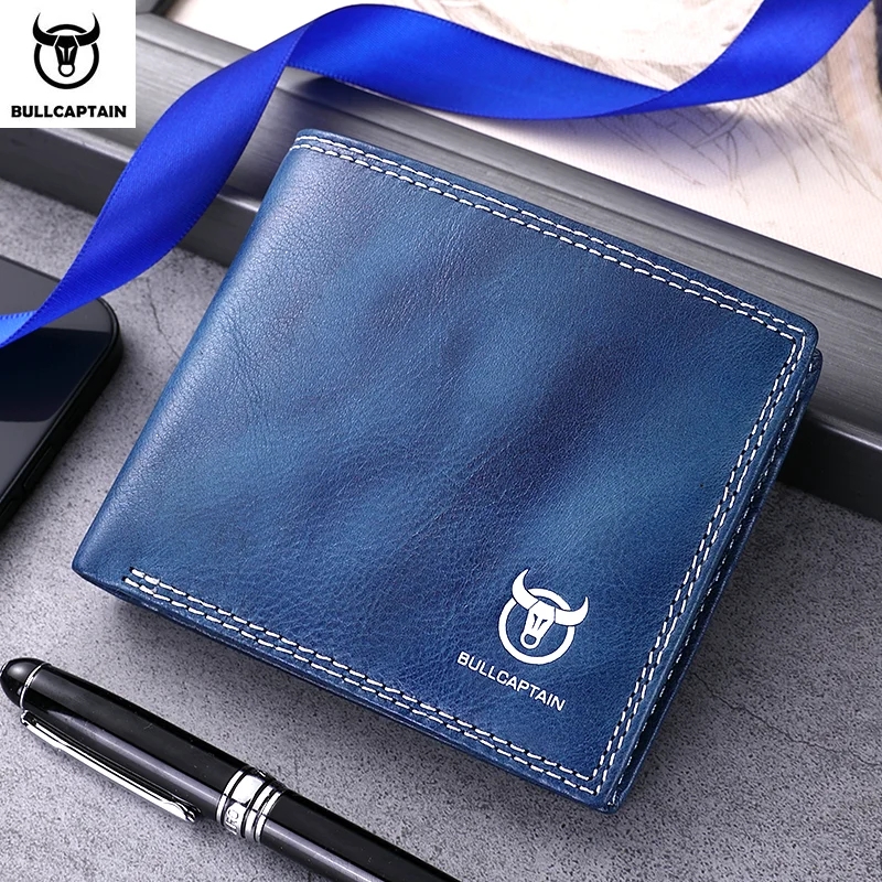 

BULLCAPTAN Genuine Leather Men's Wallet RFID Function Fashion Men's Card Clip Wallet Latest Gift Box Men's Business Wallet QB032