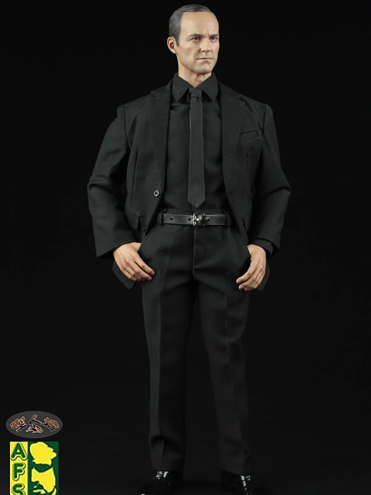 Afs a004 1/6 homem soldado preto branco camisa terno calças conjunto de roupas acessórios brinquedos para 12 "figura ação masculina corpo diy decoração
