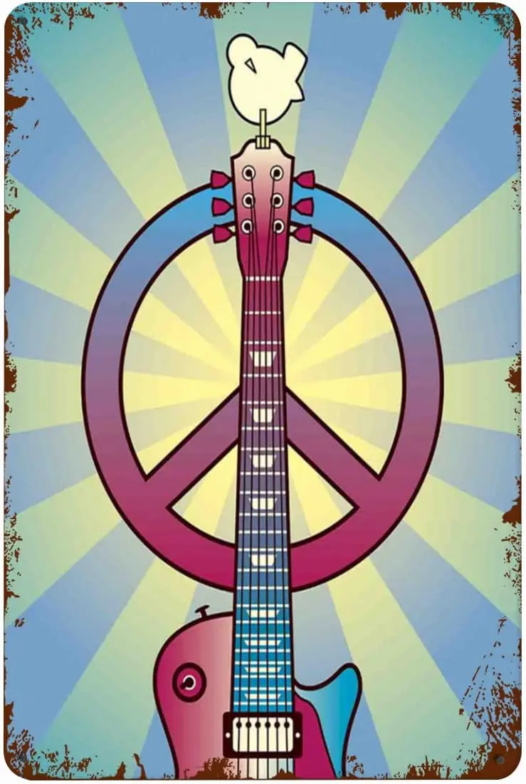 ANWND Retro Metal Tin Sign Woodstock Music Theme Hippie Multicolor Vintage Aluminum Sign for Home Coffee Wall Decor -Aluminum