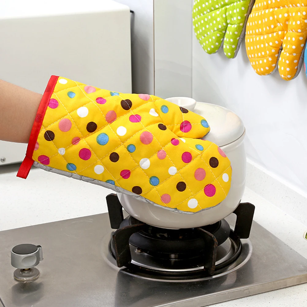 

6pcs Heat Resistant Oven Mitts Kitchen Baking Gloves Cotton Silicone Pot Mittens Home Use High Temp Protection
