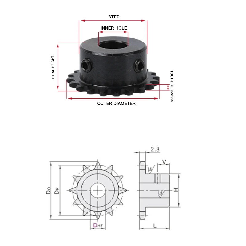 1Pcs 9-24 Tooth 04C #25 Chain Gear 45# Steel 5mm-16mm Bore Industrial Sprocket Wheel Motor Chain Drive Sprocket