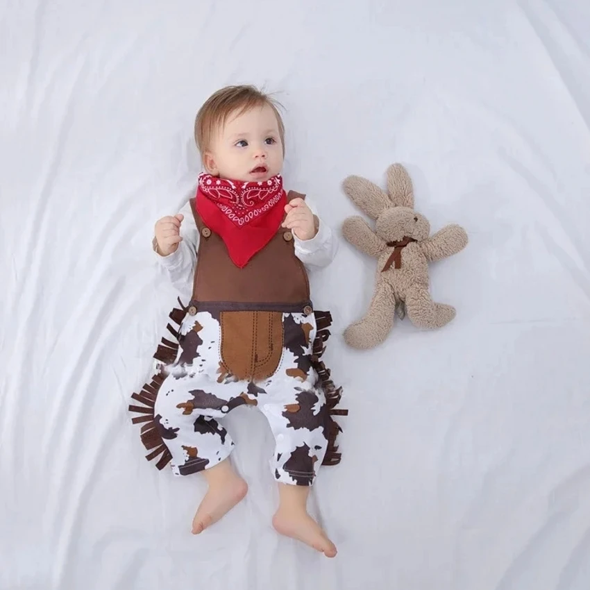 Disfraz de vaquero de vaca para bebé, peleles para niño pequeño, Halloween, Navidad, fiesta de cumpleaños, Cosplay, vestido de lujo, ropa para bebé
