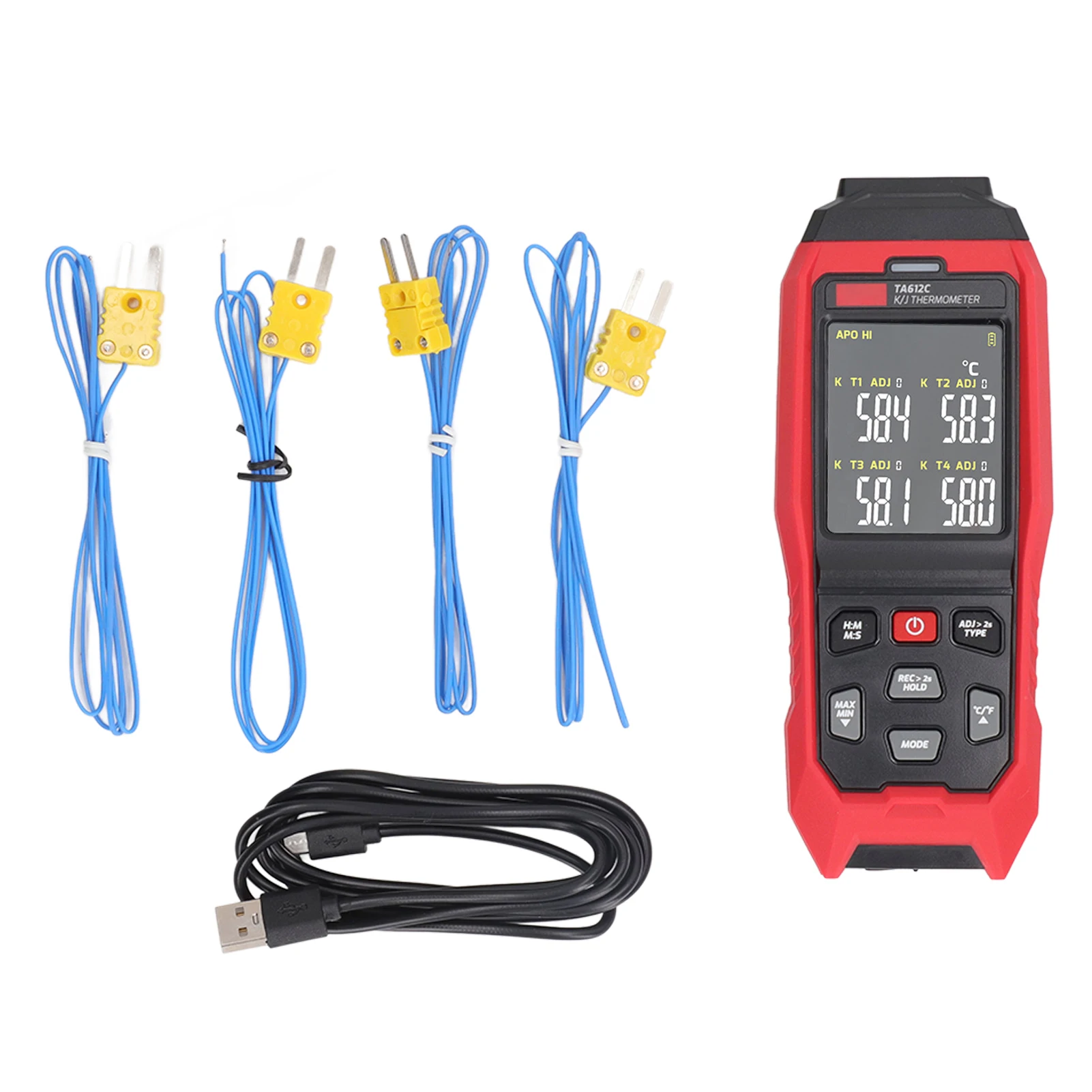 

K Type Thermocouple Thermometer 4 Channel Accurate Measurement Digital Contact Thermometer Red K Type Thermocouple Thermometer