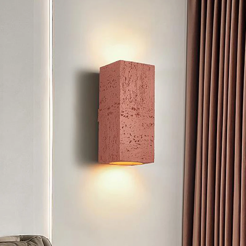 Led Wabi-sabi Wall Lamp Square Nordic Cement Foyer Bedroom Restaurant Retro Wall Decor Light Bedside Corridor Sconce Designer