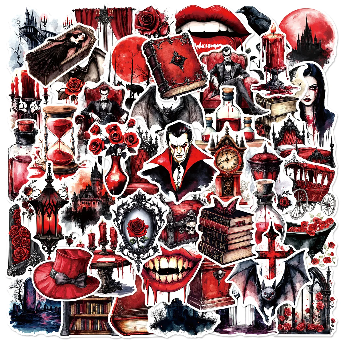 

50PCS Horror Red Vampire Aesthetic Stickers Creative DIY Decorative Waterproof Decals Guitar Mobile Case Suitcase Laptop Sticker