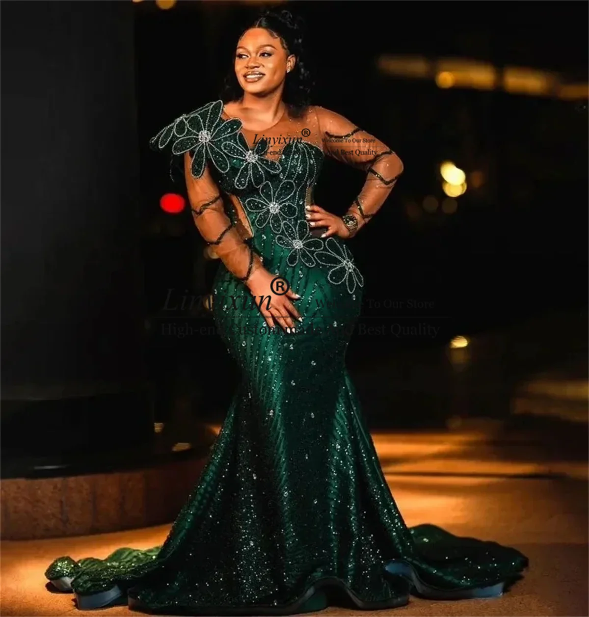 Customized Long Sleeves Beading African Prom Dresses Sequin…
