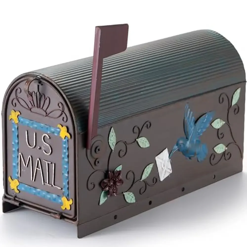 

Rusty-Bird Decorative Heavy Duty Mailbox Post Mount Outdoor Courtyard Garden Mailbox with Flowers and Hummingbird Patterns