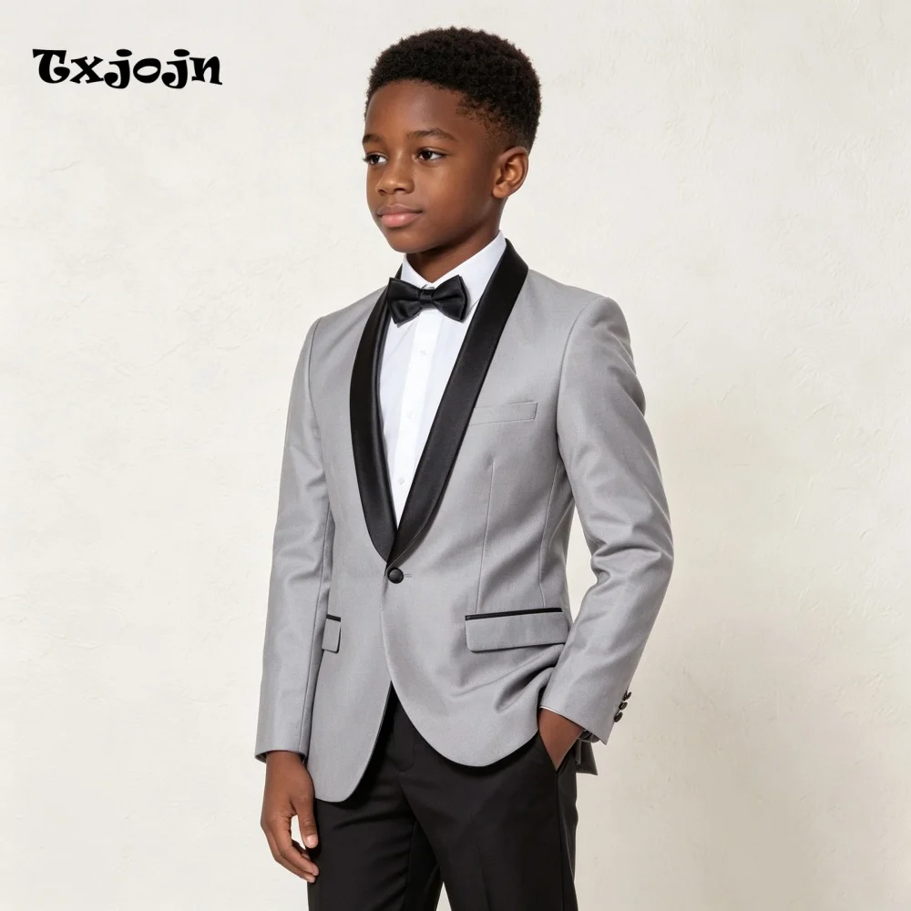 Formal Grey Boys Suit Fashion Wedding Tuxedos 2-piece Set Trend Pointed Collar Jacket Single Button Blazer Pants for Party